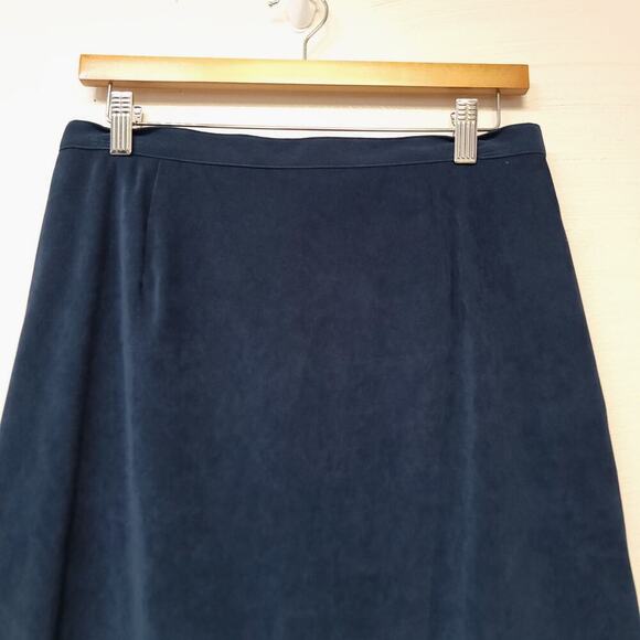 Vintage Leslie Fay Skirt Size 12 Womens Blue Faux Suede Midi Flat Front - Picture 2 of 7